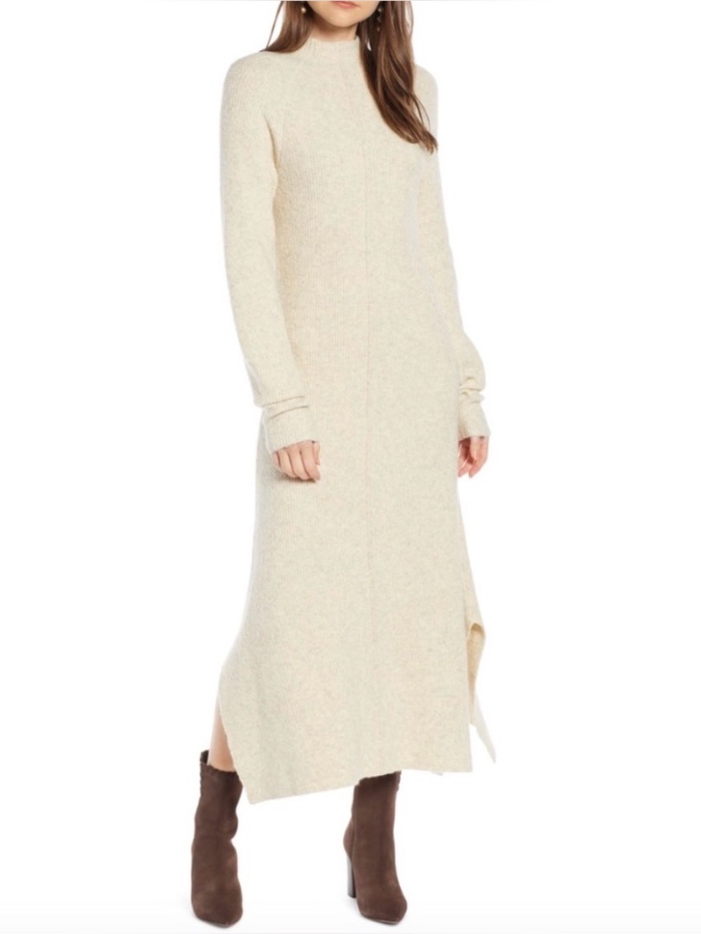 Something Navy Mock Neck Maxi Sweater Dress in Cream - Medium